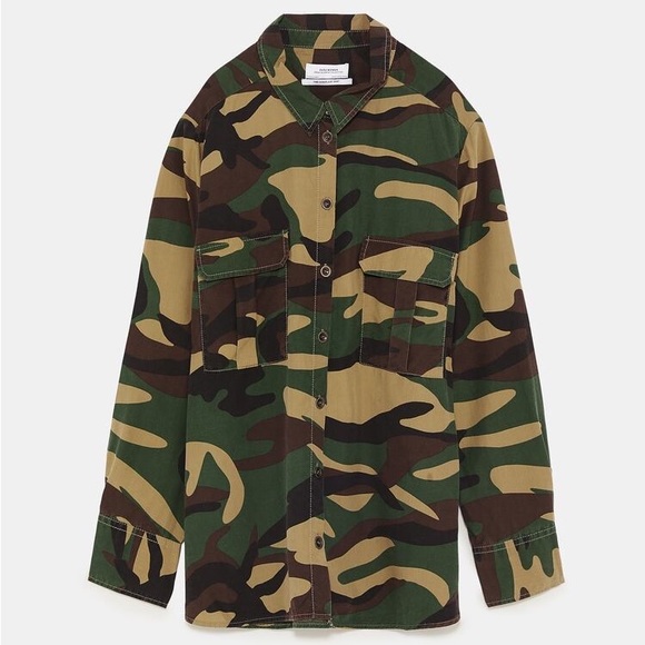 Zara Camo  Button Shirt Size Small - Picture 5 of 13